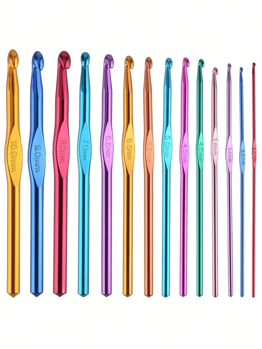 14pcs 2-10mm Multicolor Aluminum Crochet Hooks, 8pcs Random Color Single-Headed Crochet Hooks + 8pcs Double-Headed Crochet Hooks