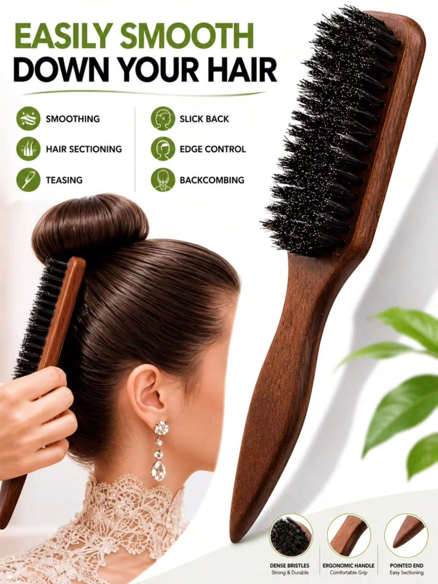 1pc Smooth Back Hair Brush, Soft Nylon Bristle Brush, Suitable For Sleek Thick Curly Hair Styling Into Ponytail Or Bun, Includes Wide-Tooth Comb For Sectioning And Parting, Hair Styling Tool Set, Hair Accessory